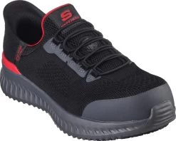 SKECHERS Work SK200206BKRD Tilido-Fletchit Hands Free Slip-insā¢, Men's, Black/Red, Comp Toe, EH, Slip Resistant, Athletic, Work Shoe