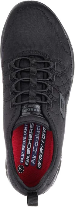 SKECHERS Work SK77211BLK Ghenter-Srelt, Women's, Black, Soft Toe, Slip Resistant, Work Shoe -Shoes Sales Store sk77211blk top