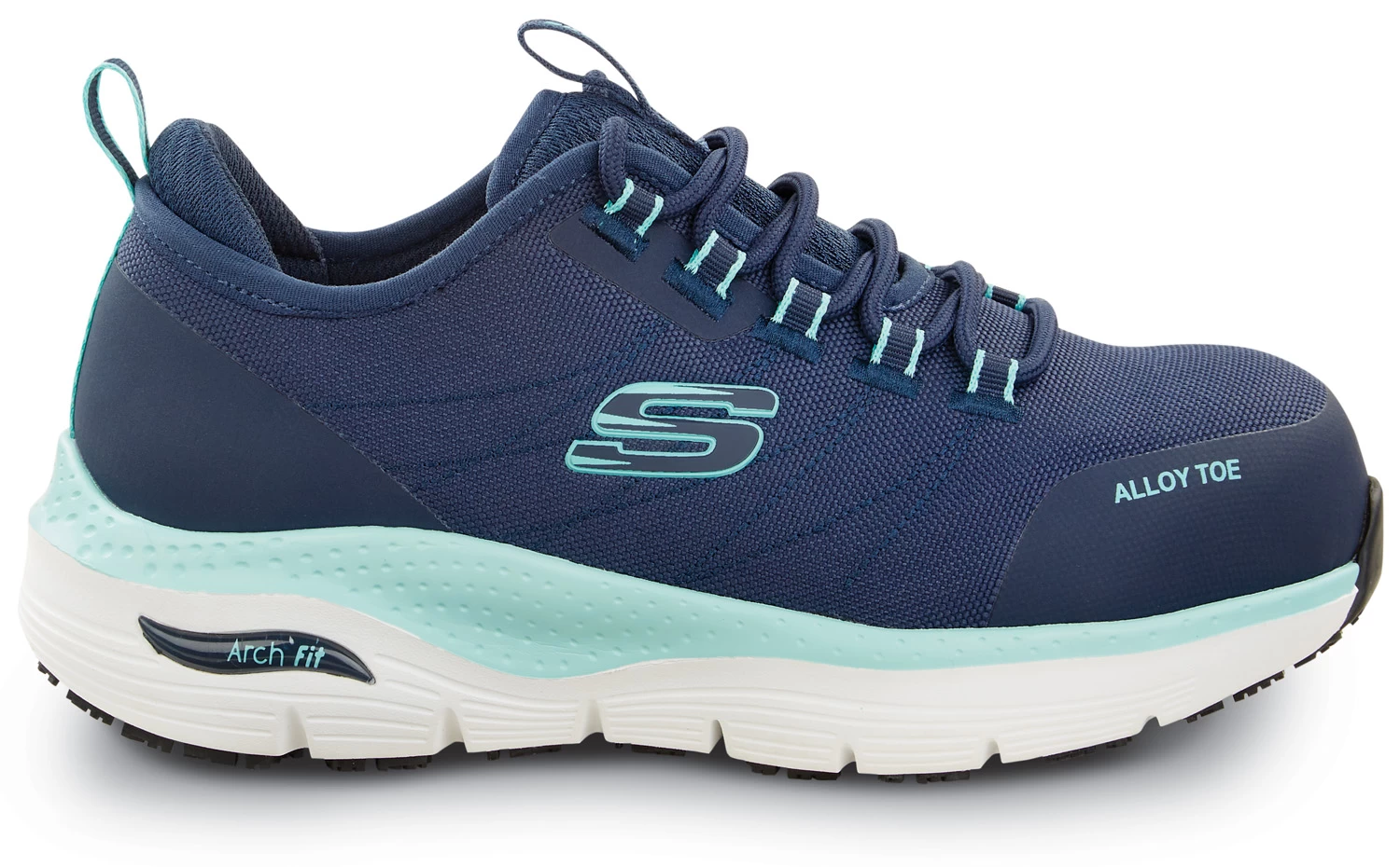 SKECHERS Work Arch Fit SSK108097NVAQ Sadie, Women's, Navy Aqua, Athletic Style, Alloy Toe, EH, MaxTRAX Slip Resistant, Work Shoe 4 SKECHERS Work Arch Fit SSK108097NVAQ Sadie, Women's, Navy Aqua, Athletic Style, Alloy Toe, EH, MaxTRAX Slip Resistant, Work Shoe - Image 2