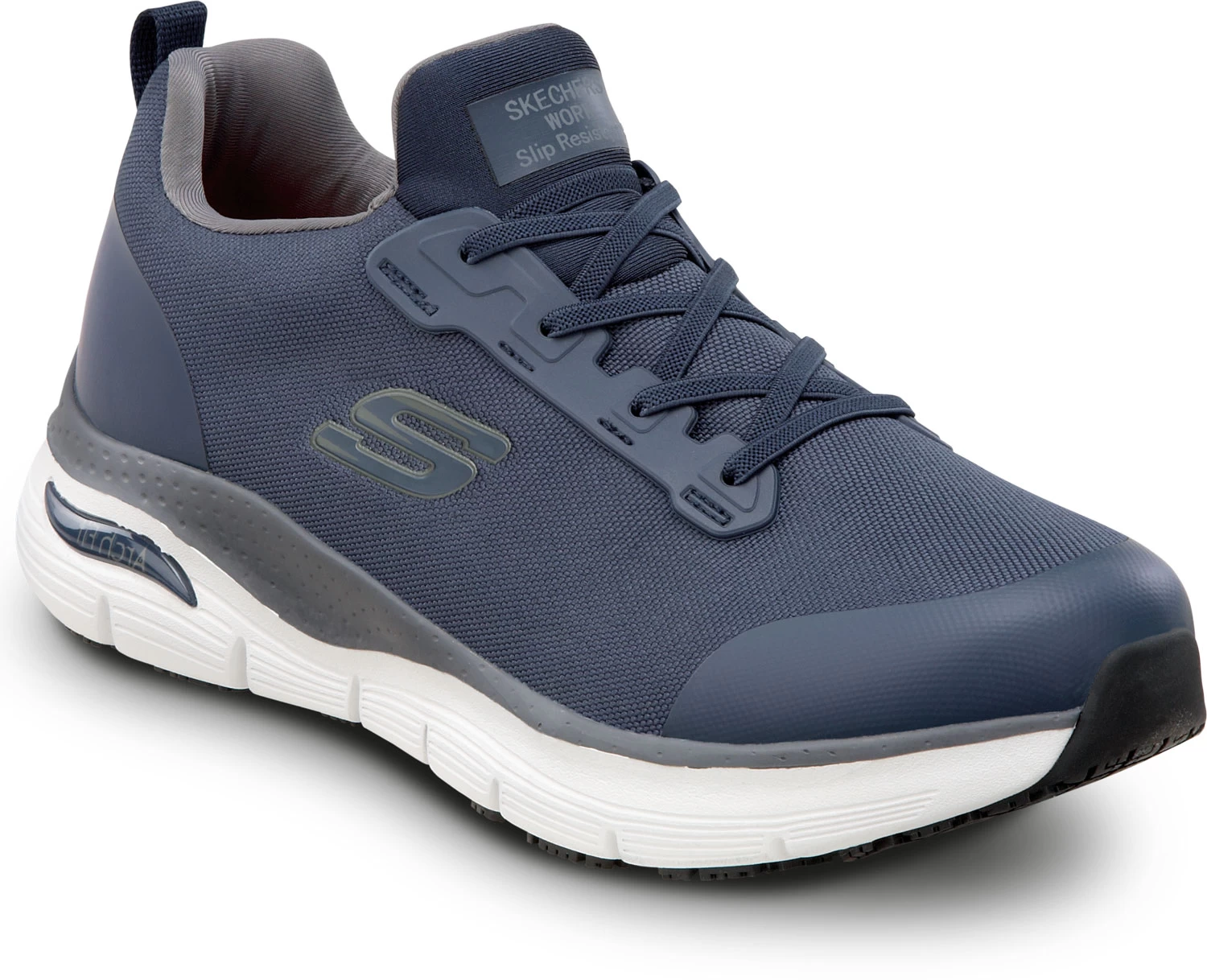 SKECHERS Work Arch Fit SSK8038NVY Jake, Men's, Navy, Slip On Athletic Style, MaxTRAX Slip Resistant, Soft Toe Work Shoe 3 SKECHERS Work Arch Fit SSK8038NVY Jake, Men's, Navy, Slip On Athletic Style, MaxTRAX Slip Resistant, Soft Toe Work Shoe