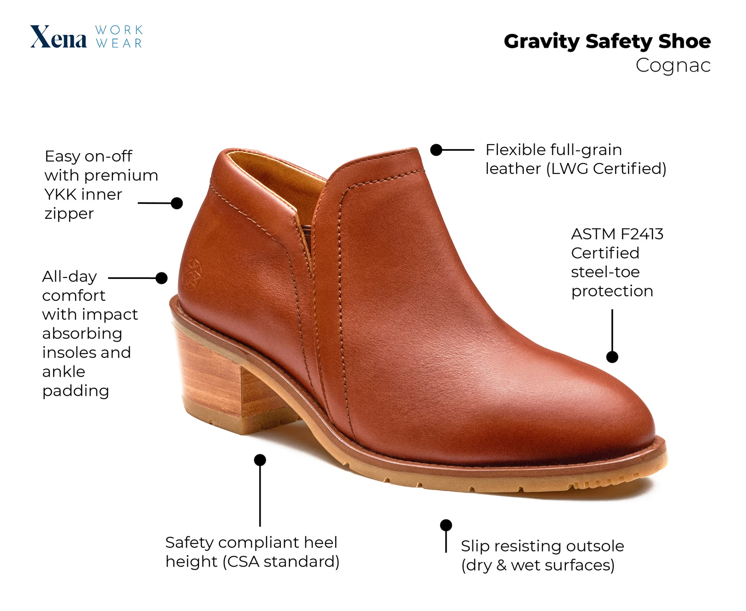 Xena Workwear XEGRCG3 Women's Gravity Safety Shoe, Cognac, Steel Toe, Side Zipper 8 Xena Workwear XEGRCG3 Women's Gravity Safety Shoe, Cognac, Steel Toe, Side Zipper - Image 6